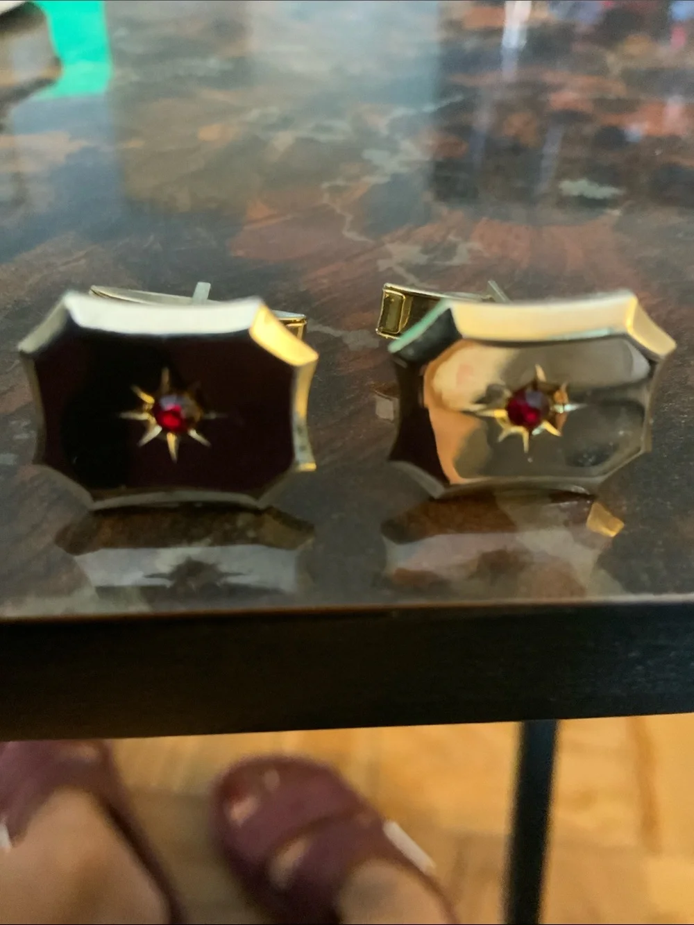 Gold-Tone Starburst Cufflinks with Red Center Stones